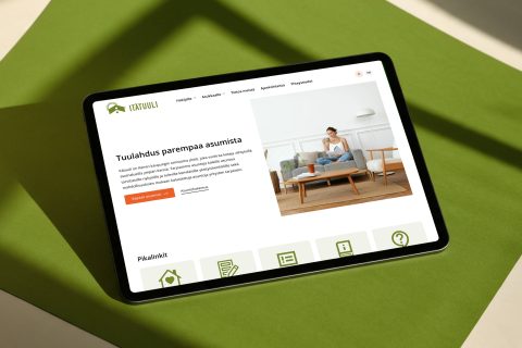 Kiinteistö Oy Itätuulen WordPress-verkkosivut tabletin näytöllä vihreällä alustalla, vuokra-asunnot Kemissä