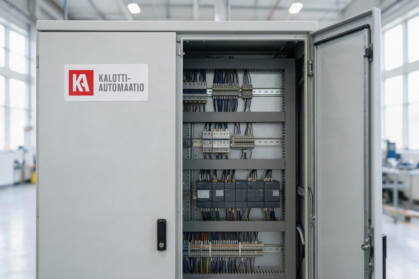 Kalotti-Automaation logo sähkökaapin ovessa