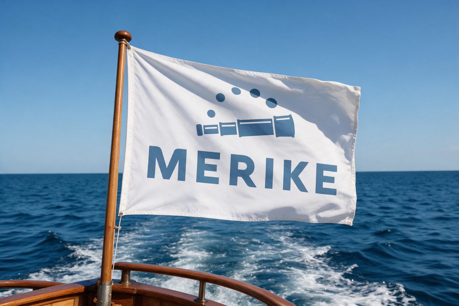 Meriken logo veneen perälipussa
