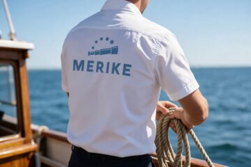Meriken logo miehistön paidan selässä