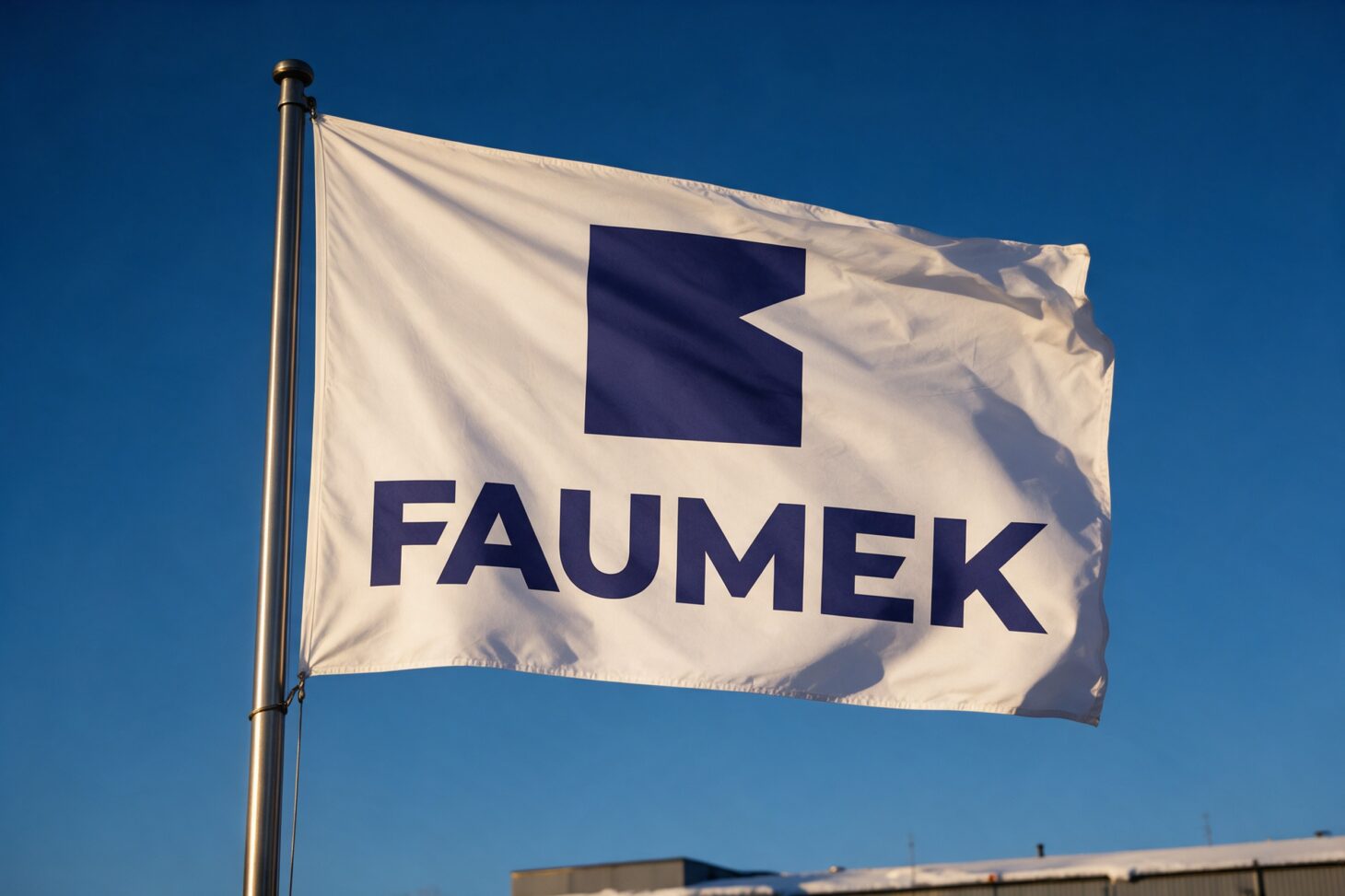 Faumekin logo valkoisessa lipussa