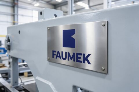 Faumekin logo teräskilvessä koneen kyljessä