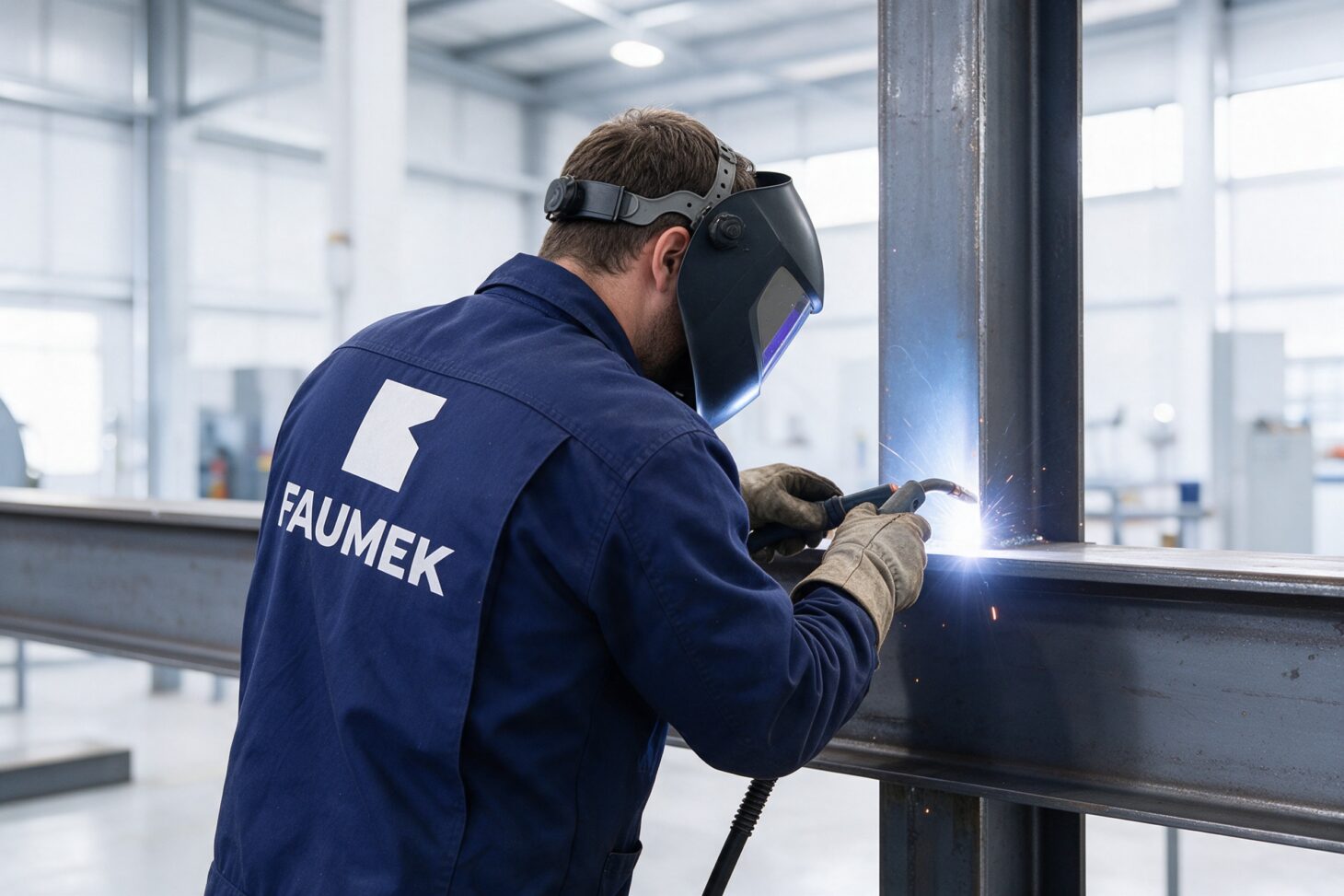 Faumekin logo hitsaajan työtakin selässä