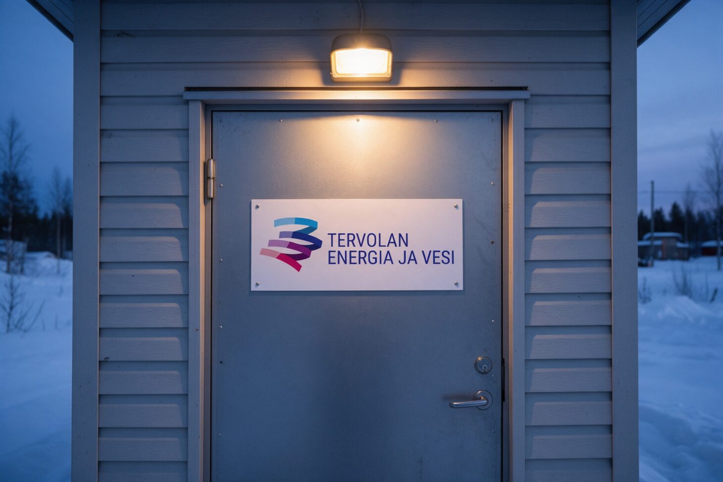 Tervolan Energia ja Veden logo pumppaamon ovessa