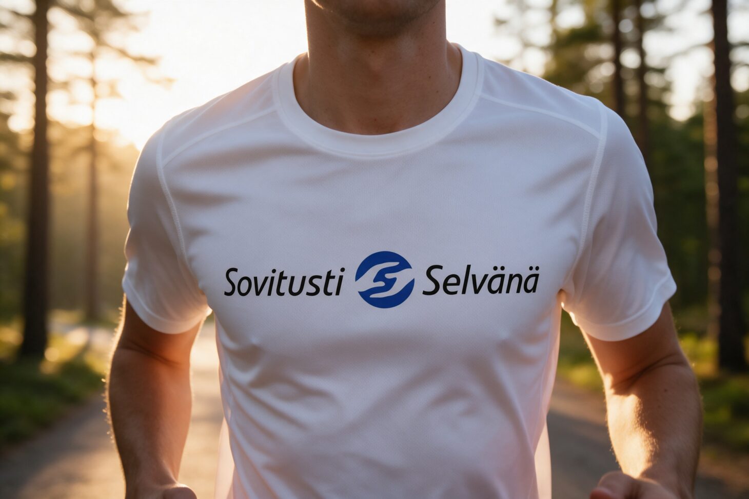 Sovitusti Selvänä -logo juoksupaidan rinnassa