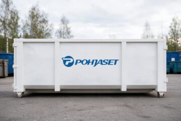 Pohjasten logo vaihtolavan kyljessä